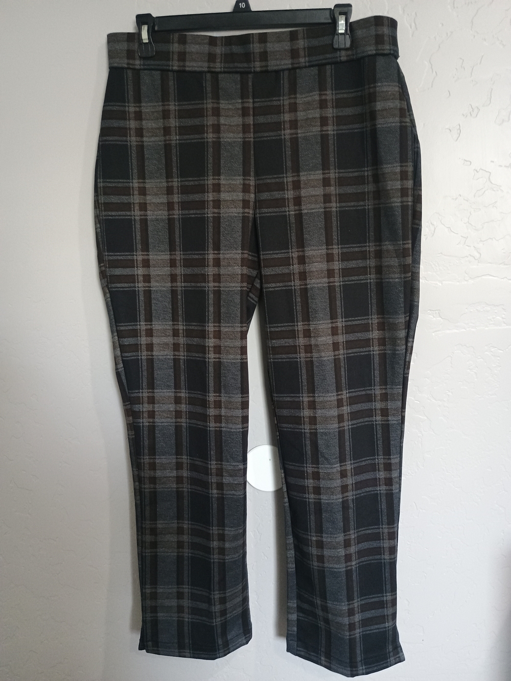 Christian Siriano Plaid Straight-Leg Pants in Black and Brown